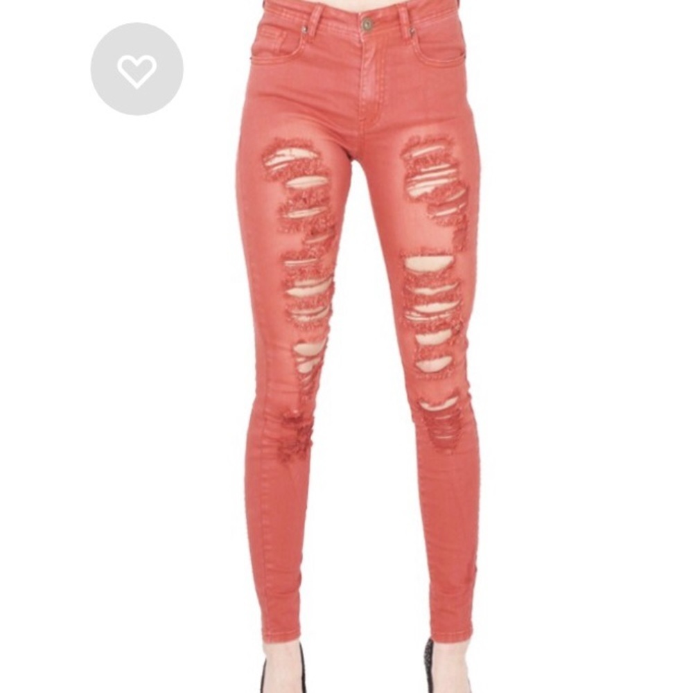 Dusty Rose Mauve Pink Distressed Stretch Jeans
